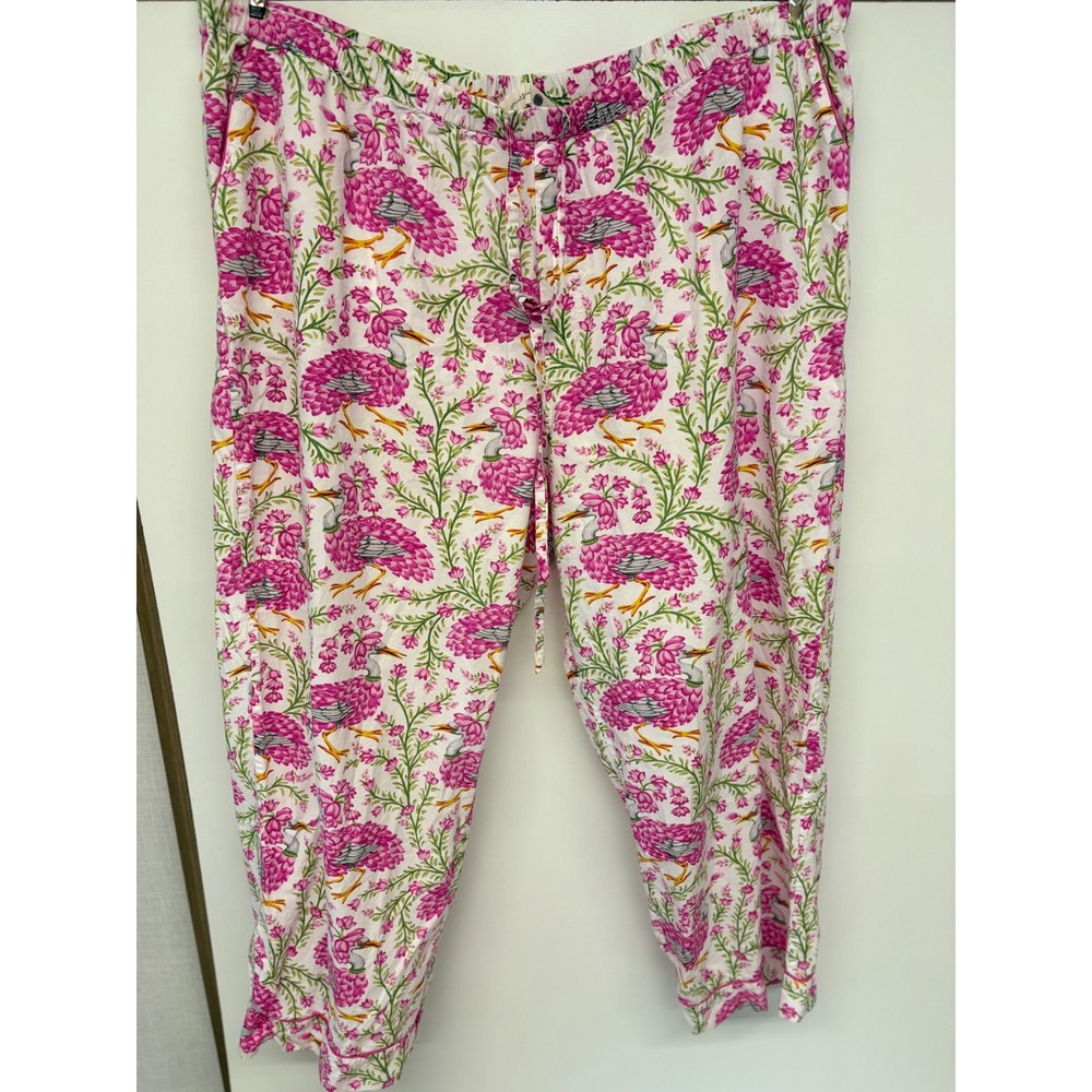 Organic Printfresh Animal Pajama Pants Women XXXL Pink Crane Floral Upcycle